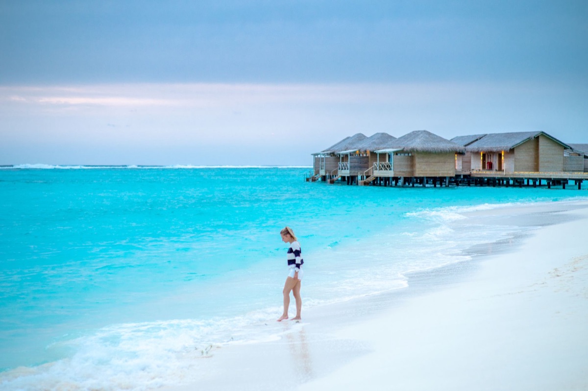 Maldivian beach with white sand and turquoise water