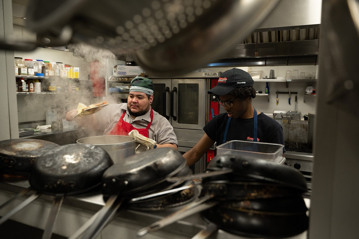 restaurant with open kitchen and live cooking