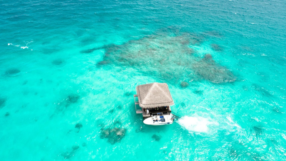 Speedboat and resort island