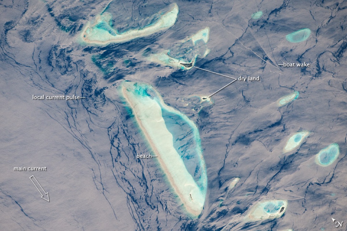 Coral reef with a small boat
