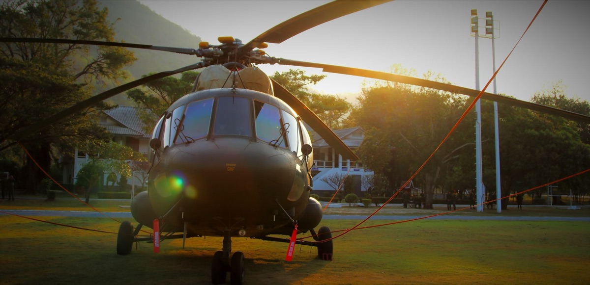 Chopper landing at luxury resort