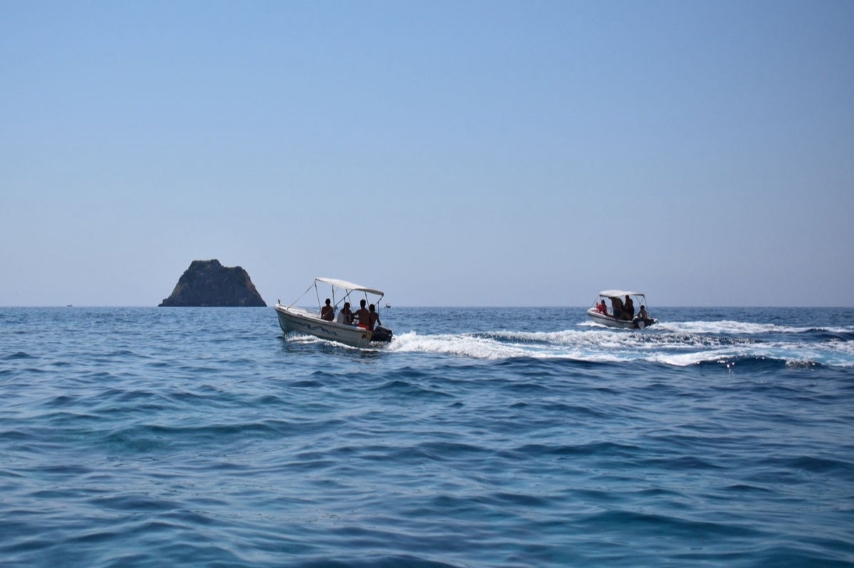 speedboat at tropical island